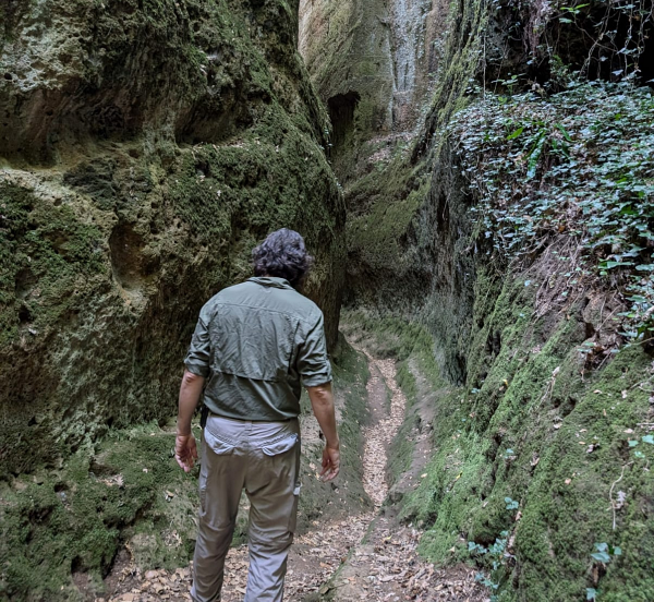 An ACT archaeologist studying the Via Cava di San Sebastiano
